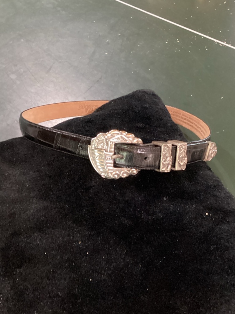 Brighton Black Skinny Belt with Decorative Silver Buckle